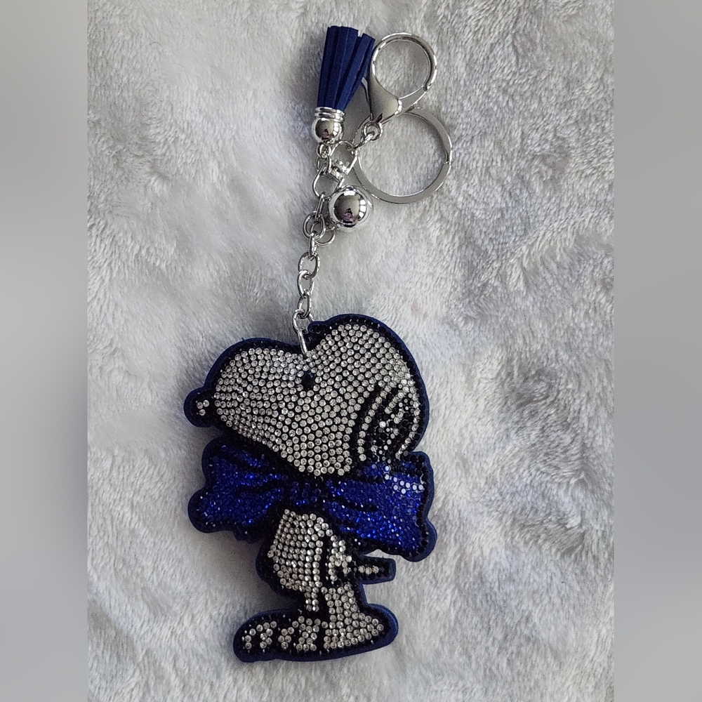 Snoopy Bow Royal Blue and Silver Rhinestone Keychain